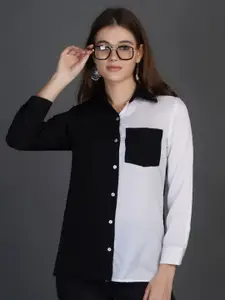 Chemistry Colourblocked Spread Collar Long Sleeves Casual Shirt