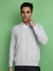 V-Mart Geometric Self Design Cotton Pullover Sweatshirt