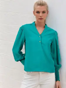 RARE Green Mandarin Collar Shirt Style Top