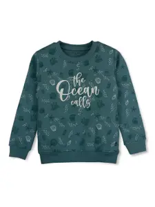 Gini and Jony Girls Green Printed Sweatshirt