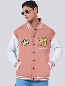Maniac Graphic Printed Fleece Varsity Jacket