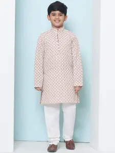 Aj DEZInES Boys Peach-Coloured Embroidered Pure Cotton Kurta with Pyjamas