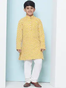 Aj DEZInES Boys Mustard Yellow Embroidered Pure Cotton Kurta with Pyjamas