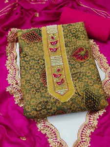MANVAA Ethnic Motifs Printed Stones & Beads Pure Cotton Unstitched Dress Material