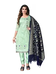 MANVAA Ethnic Motifs Embroidered Thread Work Chanderi Cotton Unstitched Dress Material