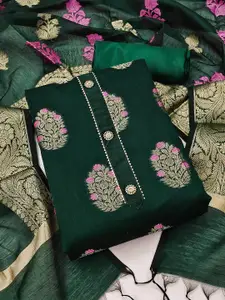 MANVAA Ethnic Motifs Woven Design Gotta Patti Banarasi Jacquard Unstitched Dress Material
