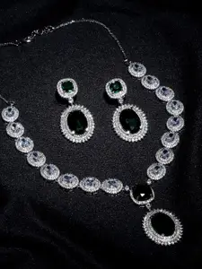 YouBella Silver-Plated American Diamond Stone-Studded Necklace & Earrings