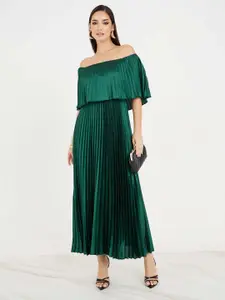 Styli Green Off-Shoulder A-Line Maxi Dress