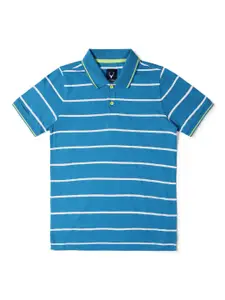 Allen Solly Junior Boys Blue Striped Polo Collar Pure Cotton T-shirt