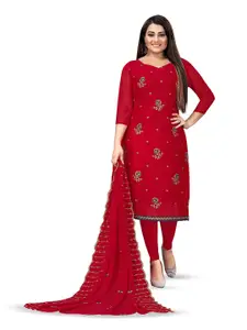 MANVAA Floral Embroidered Silk Georgette Unstitched Dress Material