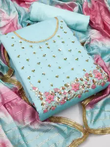 MANVAA Floral Embellished Zardozi Unstitched Dress Material