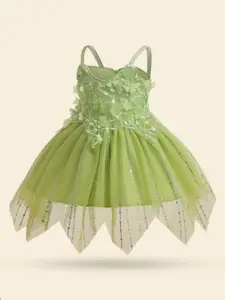 INCLUD Girls Self Design Shoulder Strap Pleated Net Fit & Flare Dress