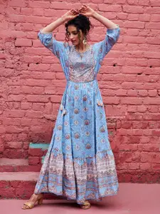 Biba Ethnic Motifs Printed Sequined Ethnic Dress