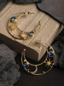 XPNSV Gold-Plated Stone-Studded Half Hoop Earrings