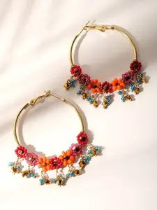 XPNSV Gold-Toned & Multicoloured Hoop Earrings