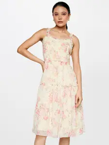 AND Floral Printed Shoulder Straps Gathered Tiered Fit & Flare Dress