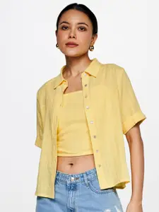 AND Yellow Tie-Up Neck Top
