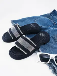 THE WHITE POLE Embellished Open Toe Block Heels