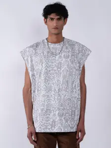 UNRL Printed Pure Cotton Oversized Fit Longline T-shirt