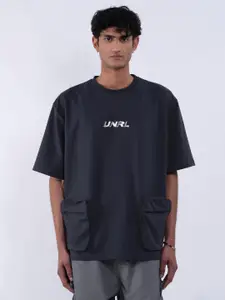 UNRL Brand Logo Printed Drop-Shoulder Sleeves Pure Cotton T-shirt