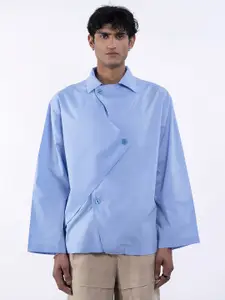 UNRL Men Boxy Fit Zig-Zag Button Placket Drop-Shoulder Sleeves Pure Cotton Casual Shirt