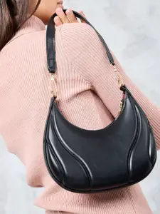 Styli Black Quilted Half Moon Hobo Handbag