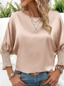 StyleCast Grey Boat Neck Cuffed Sleeves Top