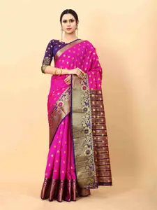 NIWAA Pink Woven Design Silk Blend Banarasi Saree