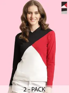 BAESD Pack Of 2 Colourblocked Long Sleeves Cotton T-shirts