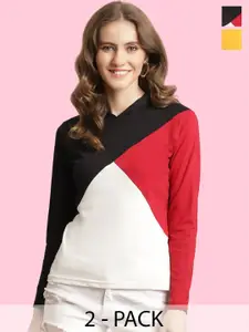 BAESD Pack Of 2 Colourblocked Long Sleeves Round Neck Cotton T-shirts