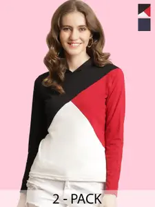 BAESD Pack Of 2 Colourblocked Long Sleeves Cotton T-shirts
