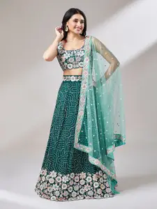 VAANI CREATION Teal Embellished Sequinned Semi-Stitched Lehenga & Unstitched Blouse With Dupatta