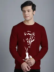 Friskers Men Maroon Printed Sweatshirt