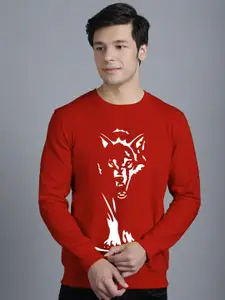 Friskers Men Red Printed Sweatshirt