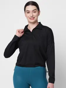 Fitkin Women Black Polo Collar Anti Odour T-shirt
