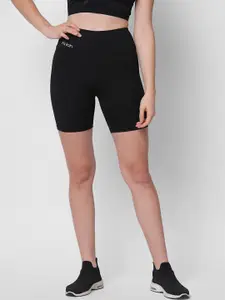 Fitkin Women Black High-Rise Training or Gym Sports Shorts