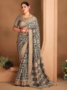 Saree mall Grey Ethnic Motifs Silk Blend Designer Ikat Sarees