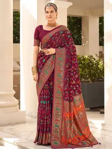 Saree mall Burgundy Floral Silk Blend Designer Bagh Sarees
