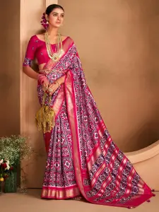 Saree mall Pink Ethnic Motifs Silk Blend Designer Ikat Sarees