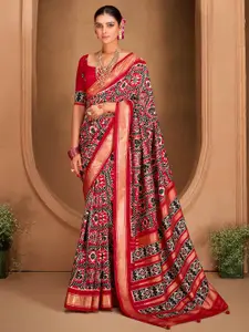 Saree mall Red Ethnic Motifs Silk Blend Designer Ikat Sarees