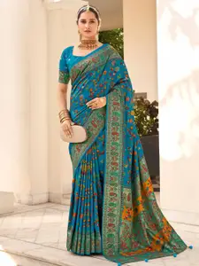Saree mall Blue Floral Silk Blend Designer Bagh Sarees