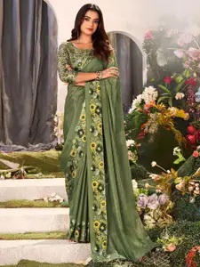 Saree mall Green Floral Pure Chiffon Designer Sarees