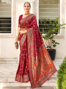 Saree mall Maroon Floral Silk Blend Designer Bagh Sarees