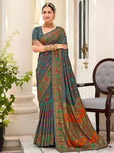 Saree mall Grey Floral Silk Blend Designer Bagh Sarees