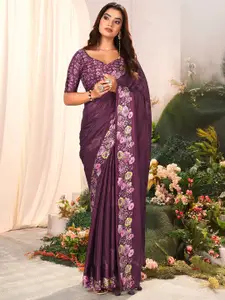 Saree mall Purple Floral Pure Chiffon Designer Sarees
