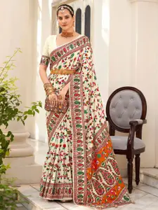 Saree mall Cream-Coloured Floral Silk Blend Designer Bagh Sarees