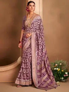 Saree mall Mauve Ethnic Motifs Silk Blend Designer Ikat Sarees