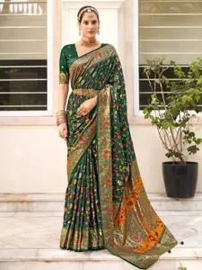Saree mall Green Floral Silk Blend Designer Bagh Sarees