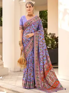 Saree mall Lavender Floral Silk Blend Designer Bagh Sarees