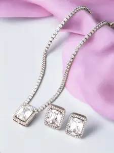 Designs & You Silver-Plated American Diamond Studded Pendant Set